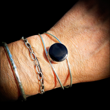 Solid 925 Sterling Silver & Natural Black Onyx Handmade Cuff Bracelet