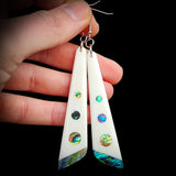 Natural Carved Maori Bone Carving & Paua Earrings - Long Drops