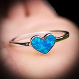 (O) Solid 925 Sterling Silver & Created Opal Heart Ring