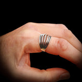 (Q) Solid 925 Sterling Silver 15mm Oxidized Spiral Cage Ring