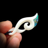 Natural Carved Maori Bone Carving Pendant Necklace - Koru Twist With Paua Inlay