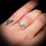 Solid 925 Sterling Silver & Natural Larimar Pear Ring