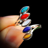 Solid 925 Sterling Silver & Natural Mixed Gemstone Leaf Ring