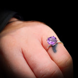 Solid 925 Sterling Silver & Natural Amethyst 8mm Faceted Clawed Signet Ring