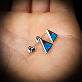 Solid 925 Sterling Silver & 7mm Created Opal Mountain Stud Earrings