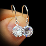 8mm Clear CZ & Solid 925 Sterling Silver Round Hook Earrings