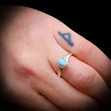 Solid 925 Sterling Silver & Natural Larimar Pear Ring