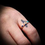 (M) Solid 925 Sterling Silver & Mixed Gemstone 3.2mm Band Ring