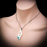 Natural Carved Maori Bone Carving Pendant Necklace - Koru Twist With Paua Inlay