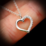 Solid 925 Sterling Silver & Half CZ Diamond Heart Pendant Necklace