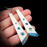 Natural Carved Maori Bone Carving & Paua Earrings - Long Drops