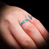 (Adjustable) Solid 925 Sterling Silver & Created Opal T Bar Band Ring