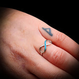 (Q) Solid 925 Sterling Silver & Created Opal Infinity Ring