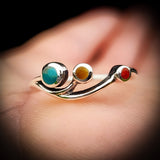 Solid 925 Sterling Silver & 3x Mixed Gemstone Branch Ring