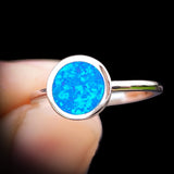 (R) Solid 925 Sterling Silver & 8mm Created Opal Round Solitaire Ring
