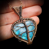 Handmade Copper & Natural Labradorite Wire Wrap Tree Heart Necklace