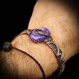 Handmade Copper & Natural Charoite Wrap Cuff Bracelet