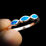 (O) Solid 925 Sterling Silver & Created Opal 3mm 3 Setting Band Ring