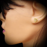Solid 925 Sterling Silver Gold Lavender CZ Heart Stud Earrings
