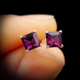 6mm Purple CZ & Solid 925 Sterling Silver Faceted Square Stud Earrings