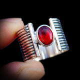 (R) Solid 925 Sterling Silver & Natural Garnet Cuff Ring