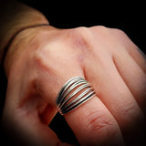 (Q) Solid 925 Sterling Silver 15mm Oxidized Spiral Cage Ring