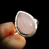 (R) Solid 925 Sterling Silver & Natural Rose Quartz Pear Ring