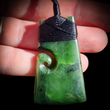 NZ Greenstone Pounamu Side Koru Toki Pendant Necklace (N732)