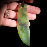 NZ Greenstone Pounamu Large Niho / Tooth Pendant Necklace (N740)