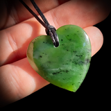 NZ Greenstone Pounamu Heart Pendant Necklace (N735)