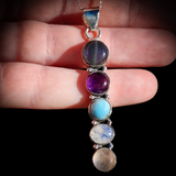 Solid 925 Sterling Silver & Natural Mixed Gemstone Pendant Necklace
