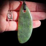 NZ Greenstone Pounamu Freeform Drop Pendant Necklace (N742)