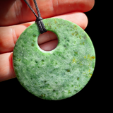 NZ Greenstone Pounamu Disk Pendant Necklace (N430)