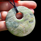 NZ Greenstone Pounamu Disk Pendant Necklace (N415)