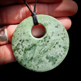 NZ Greenstone Pounamu Disk Pendant Necklace (N424)