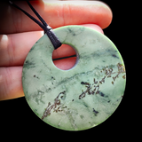 NZ Greenstone Pounamu Disk Pendant Necklace (N421)