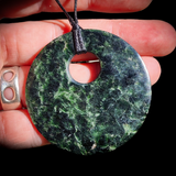 NZ Greenstone Pounamu Disk Pendant Necklace (N419)