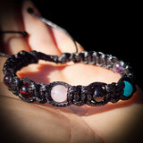 Cherry Baltic Amber, Amazonite, Rose Quartz, Amethyst Macrame Bracelet