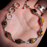 Solid 925 Sterling Silver & Natural Tigers Eye Handmade Chain Bracelet