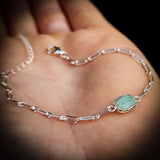 Solid 925 Sterling Silver & Natural Amazonite Rectangle Chain Bracelet