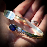 Solid 925 Sterling Silver & Natural Sapphire Rustic Handmade Cuff Bracelet