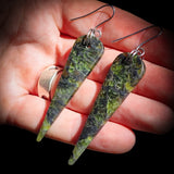 NZ Greenstone Pounamu Hanging Hook Earrings (N623)