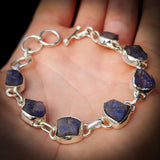 Solid 925 Sterling Silver & Natural Raw Tanzanite Handmade Chain Bracelet