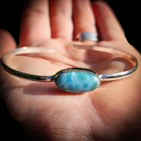 Solid 925 Sterling Silver & Natural Larimar Handmade Cuff Bracelet