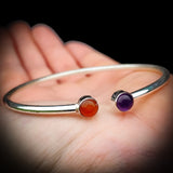 Solid 925 Sterling Silver, Amethyst & Carnelian Stone Bracelet