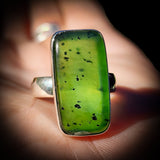 (R) Solid 925 Sterling Silver & Natural Greenstone Handmade Rectangle Ring