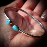 Solid 925 Sterling Silver & Natural Larimar Handmade Bangle Bracelet