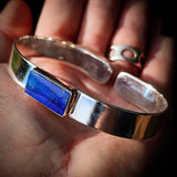 Solid 925 Sterling Silver & Natural Lapis Lazuli Rectangle Cuff Bracelet
