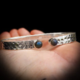 Solid 925 Sterling Silver & Natural Labradorite Rustic Handmade Hammer Finish Cuff Bracelet