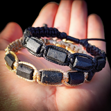 Natural Raw Black Tourmaline Cylinder Macramé Bracelet (10X9)